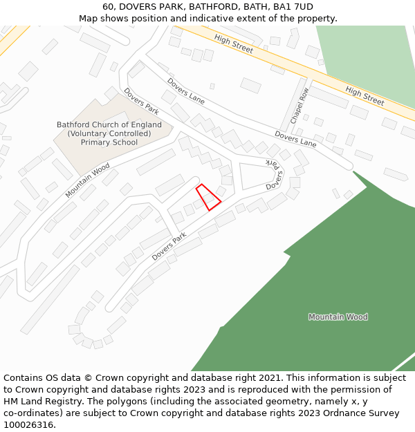 60, DOVERS PARK, BATHFORD, BATH, BA1 7UD: Location map and indicative extent of plot