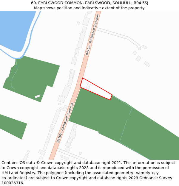 60, EARLSWOOD COMMON, EARLSWOOD, SOLIHULL, B94 5SJ: Location map and indicative extent of plot