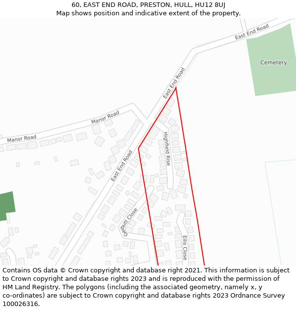 60, EAST END ROAD, PRESTON, HULL, HU12 8UJ: Location map and indicative extent of plot