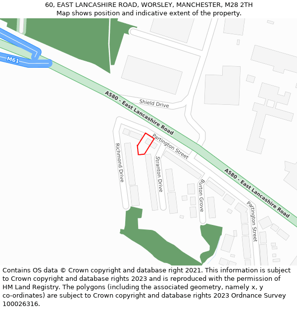 60, EAST LANCASHIRE ROAD, WORSLEY, MANCHESTER, M28 2TH: Location map and indicative extent of plot