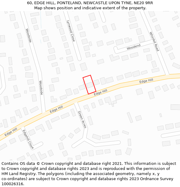 60, EDGE HILL, PONTELAND, NEWCASTLE UPON TYNE, NE20 9RR: Location map and indicative extent of plot