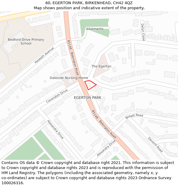 60, EGERTON PARK, BIRKENHEAD, CH42 4QZ: Location map and indicative extent of plot