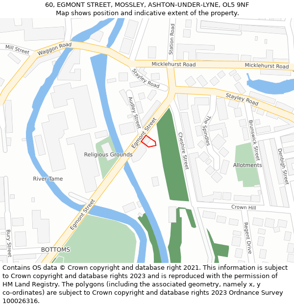 60, EGMONT STREET, MOSSLEY, ASHTON-UNDER-LYNE, OL5 9NF: Location map and indicative extent of plot