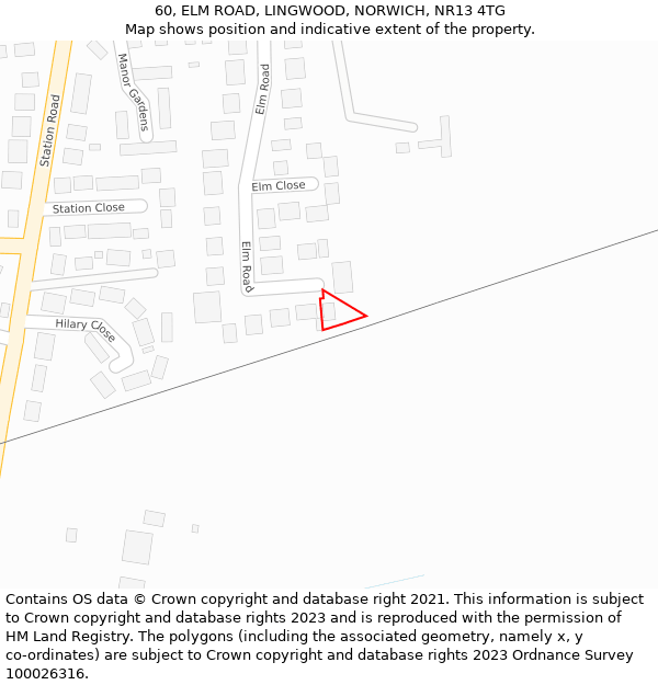 60, ELM ROAD, LINGWOOD, NORWICH, NR13 4TG: Location map and indicative extent of plot