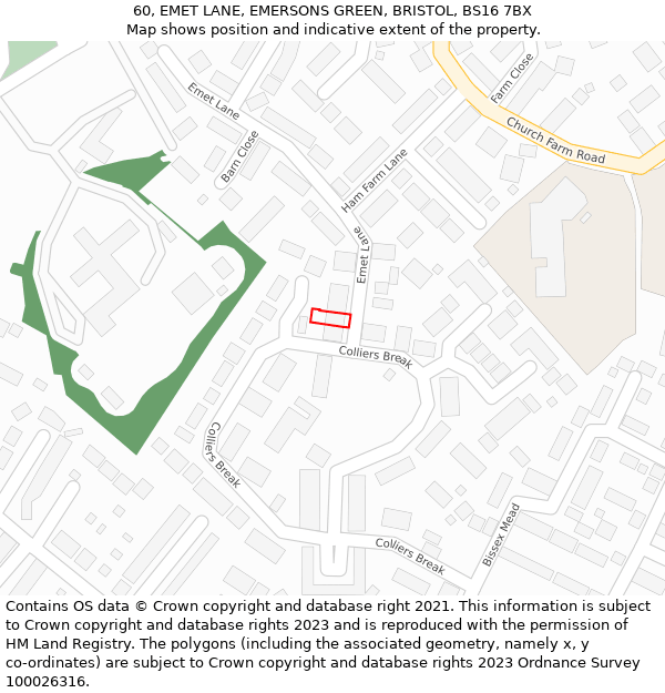 60, EMET LANE, EMERSONS GREEN, BRISTOL, BS16 7BX: Location map and indicative extent of plot