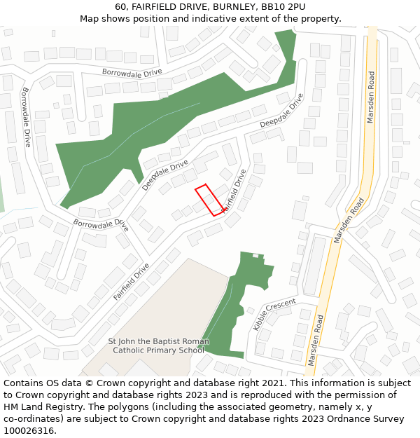 60, FAIRFIELD DRIVE, BURNLEY, BB10 2PU: Location map and indicative extent of plot