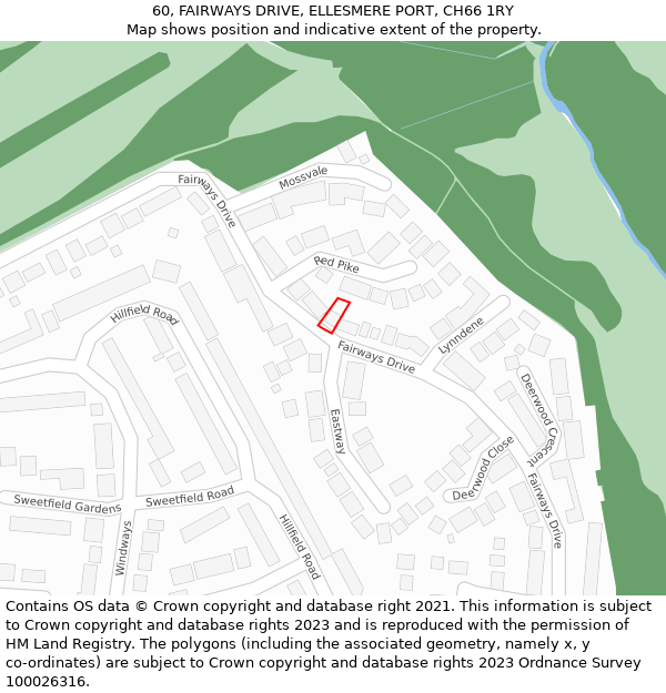 60, FAIRWAYS DRIVE, ELLESMERE PORT, CH66 1RY: Location map and indicative extent of plot