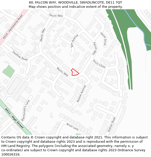 60, FALCON WAY, WOODVILLE, SWADLINCOTE, DE11 7QT: Location map and indicative extent of plot