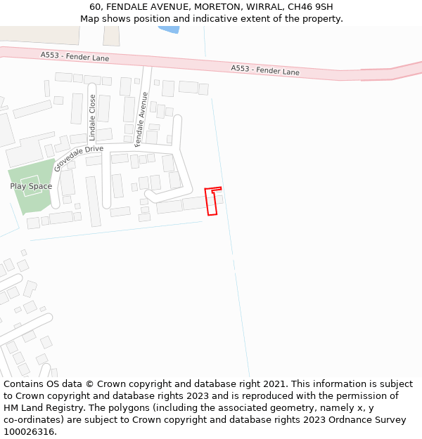 60, FENDALE AVENUE, MORETON, WIRRAL, CH46 9SH: Location map and indicative extent of plot