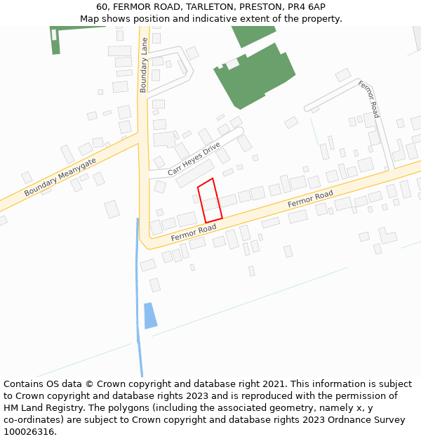 60, FERMOR ROAD, TARLETON, PRESTON, PR4 6AP: Location map and indicative extent of plot