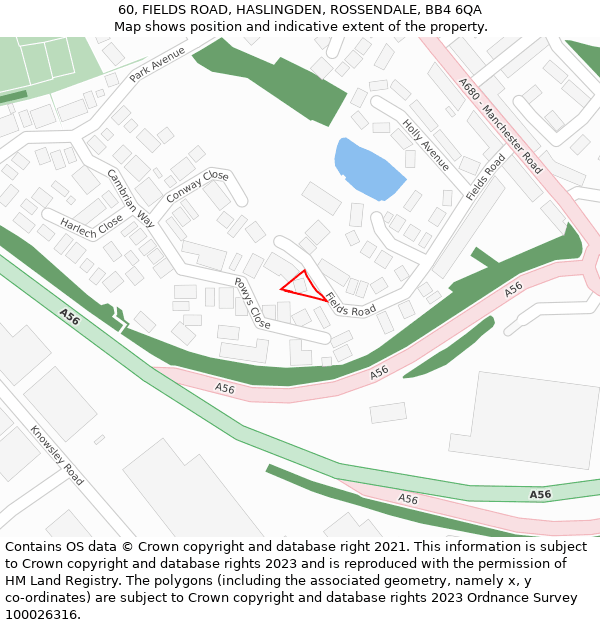 60, FIELDS ROAD, HASLINGDEN, ROSSENDALE, BB4 6QA: Location map and indicative extent of plot