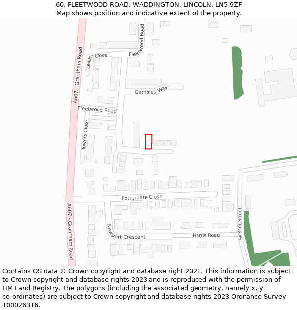 60, FLEETWOOD ROAD, WADDINGTON, LINCOLN, LN5 9ZF: Location map and indicative extent of plot