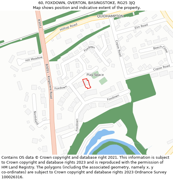 60, FOXDOWN, OVERTON, BASINGSTOKE, RG25 3JQ: Location map and indicative extent of plot