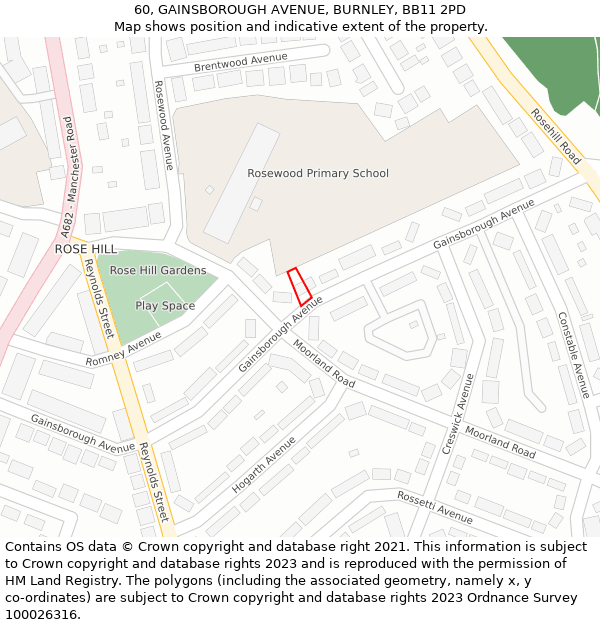 60, GAINSBOROUGH AVENUE, BURNLEY, BB11 2PD: Location map and indicative extent of plot