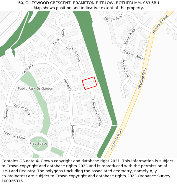 60, GILESWOOD CRESCENT, BRAMPTON BIERLOW, ROTHERHAM, S63 6BU: Location map and indicative extent of plot