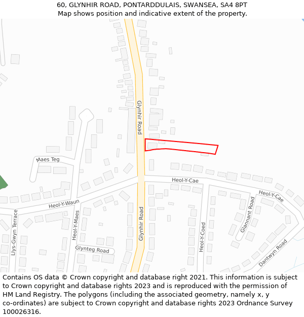 60, GLYNHIR ROAD, PONTARDDULAIS, SWANSEA, SA4 8PT: Location map and indicative extent of plot