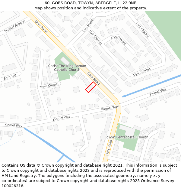 60, GORS ROAD, TOWYN, ABERGELE, LL22 9NR: Location map and indicative extent of plot