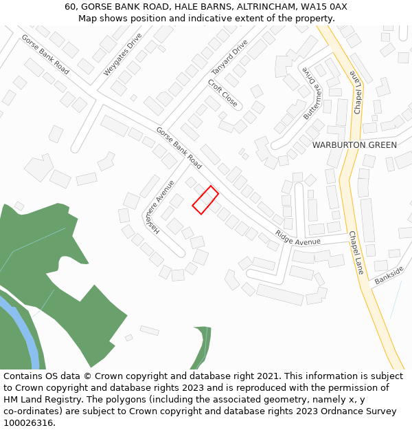 60, GORSE BANK ROAD, HALE BARNS, ALTRINCHAM, WA15 0AX: Location map and indicative extent of plot