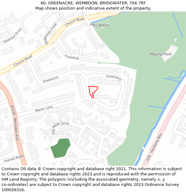 60, GREENACRE, WEMBDON, BRIDGWATER, TA6 7RF: Location map and indicative extent of plot