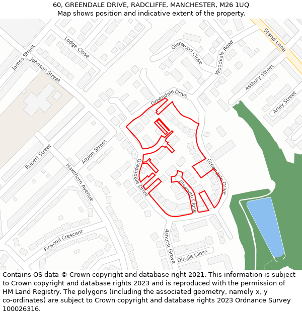 60, GREENDALE DRIVE, RADCLIFFE, MANCHESTER, M26 1UQ: Location map and indicative extent of plot