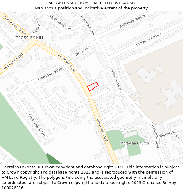 60, GREENSIDE ROAD, MIRFIELD, WF14 0AR: Location map and indicative extent of plot