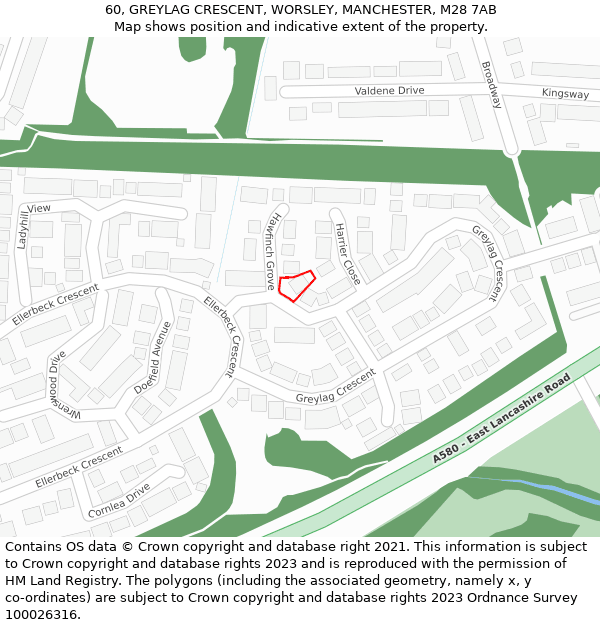 60, GREYLAG CRESCENT, WORSLEY, MANCHESTER, M28 7AB: Location map and indicative extent of plot