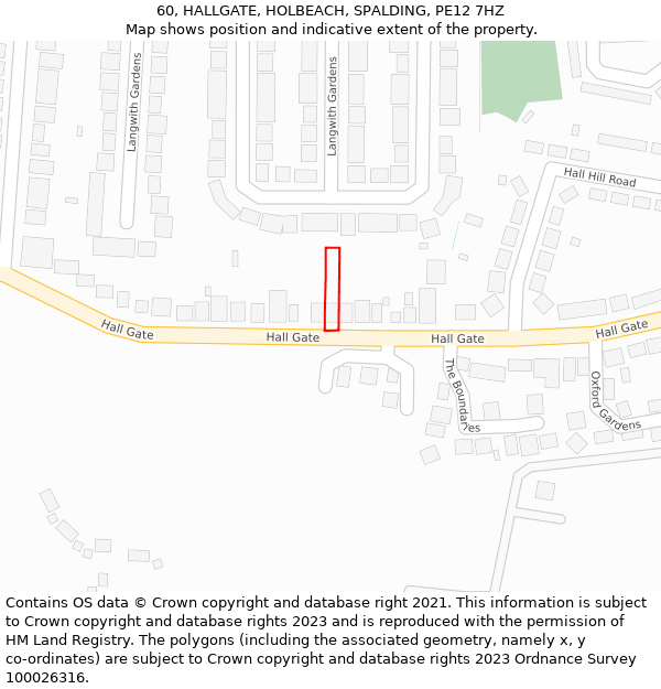 60, HALLGATE, HOLBEACH, SPALDING, PE12 7HZ: Location map and indicative extent of plot