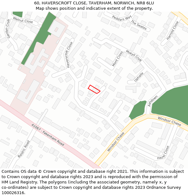 60, HAVERSCROFT CLOSE, TAVERHAM, NORWICH, NR8 6LU: Location map and indicative extent of plot