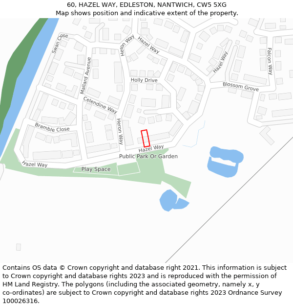 60, HAZEL WAY, EDLESTON, NANTWICH, CW5 5XG: Location map and indicative extent of plot