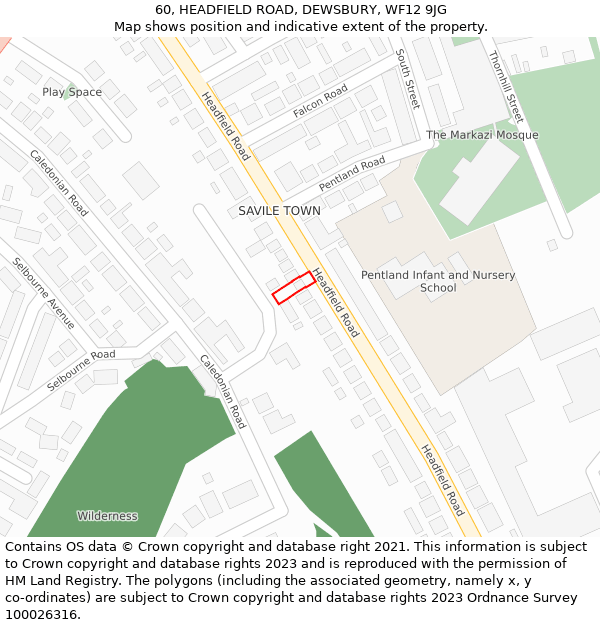 60, HEADFIELD ROAD, DEWSBURY, WF12 9JG: Location map and indicative extent of plot