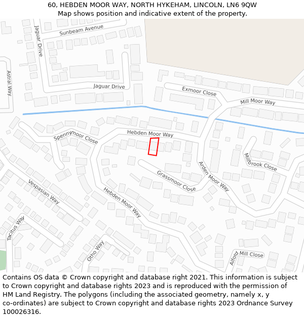 60, HEBDEN MOOR WAY, NORTH HYKEHAM, LINCOLN, LN6 9QW: Location map and indicative extent of plot