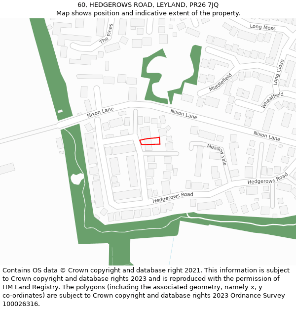 60, HEDGEROWS ROAD, LEYLAND, PR26 7JQ: Location map and indicative extent of plot