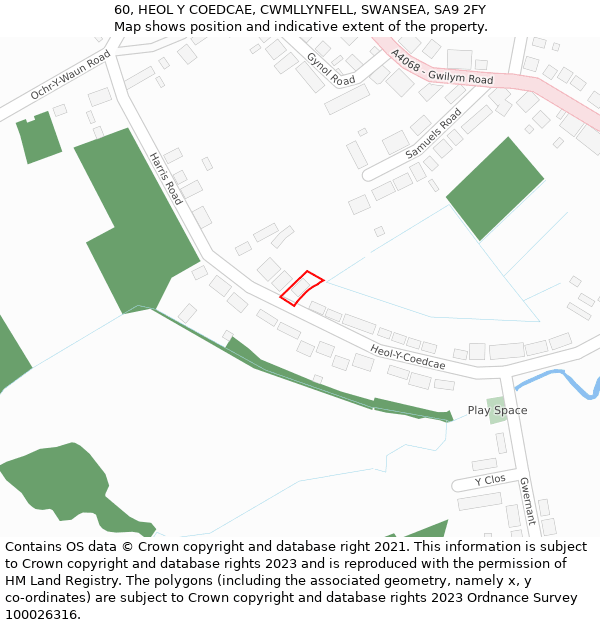 60, HEOL Y COEDCAE, CWMLLYNFELL, SWANSEA, SA9 2FY: Location map and indicative extent of plot