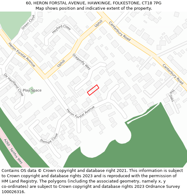 60, HERON FORSTAL AVENUE, HAWKINGE, FOLKESTONE, CT18 7PG: Location map and indicative extent of plot