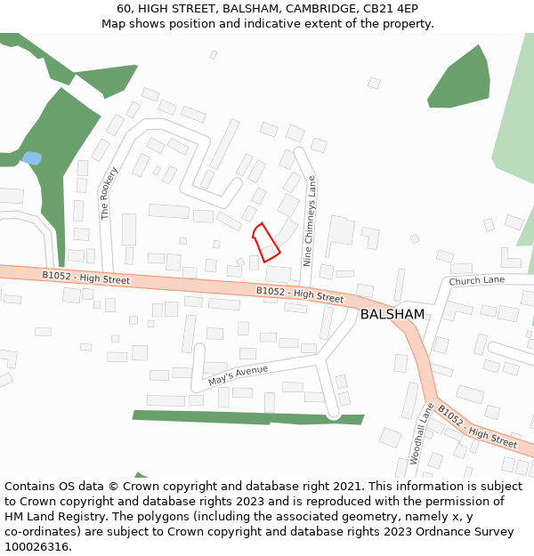 60, HIGH STREET, BALSHAM, CAMBRIDGE, CB21 4EP: Location map and indicative extent of plot