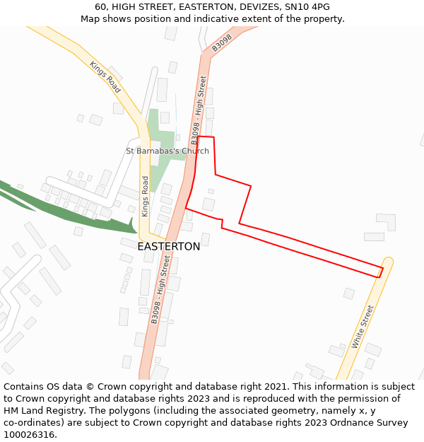 60, HIGH STREET, EASTERTON, DEVIZES, SN10 4PG: Location map and indicative extent of plot