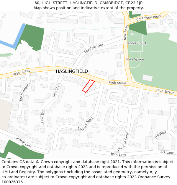 60, HIGH STREET, HASLINGFIELD, CAMBRIDGE, CB23 1JP: Location map and indicative extent of plot