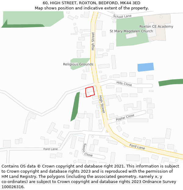60, HIGH STREET, ROXTON, BEDFORD, MK44 3ED: Location map and indicative extent of plot