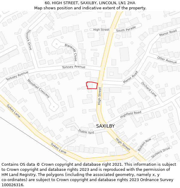 60, HIGH STREET, SAXILBY, LINCOLN, LN1 2HA: Location map and indicative extent of plot