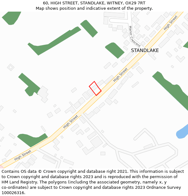 60, HIGH STREET, STANDLAKE, WITNEY, OX29 7RT: Location map and indicative extent of plot