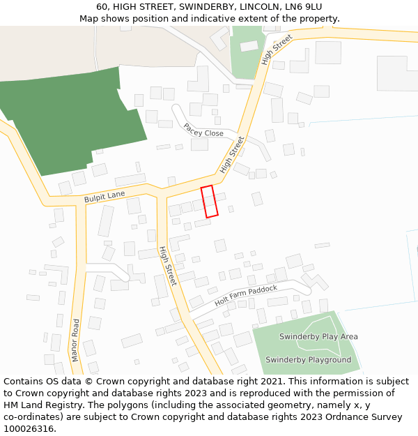 60, HIGH STREET, SWINDERBY, LINCOLN, LN6 9LU: Location map and indicative extent of plot