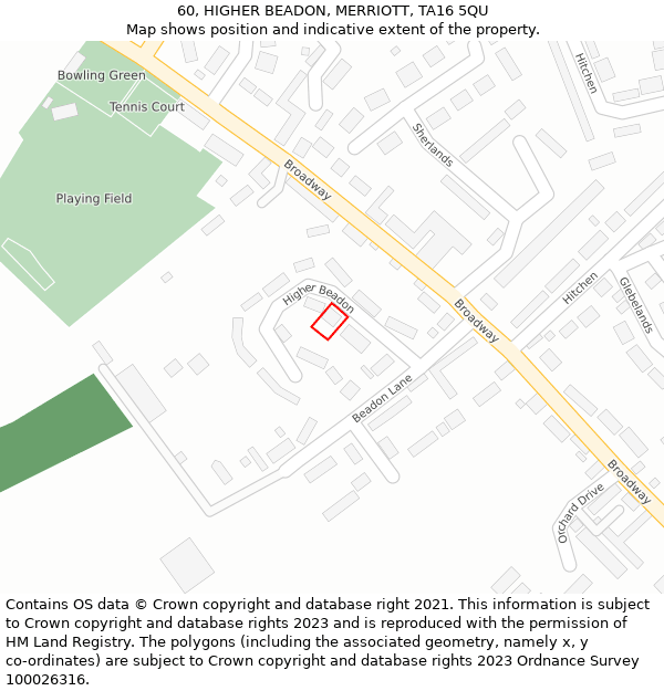 60, HIGHER BEADON, MERRIOTT, TA16 5QU: Location map and indicative extent of plot