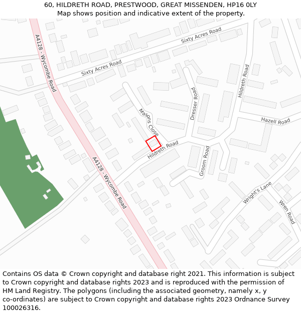 60, HILDRETH ROAD, PRESTWOOD, GREAT MISSENDEN, HP16 0LY: Location map and indicative extent of plot