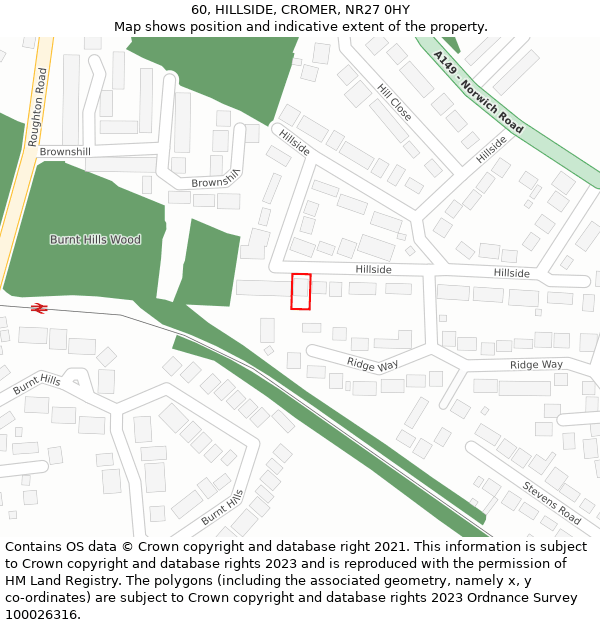 60, HILLSIDE, CROMER, NR27 0HY: Location map and indicative extent of plot