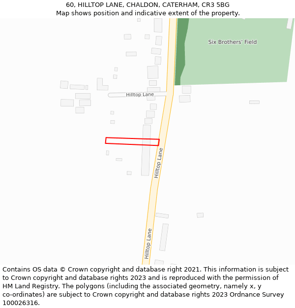 60, HILLTOP LANE, CHALDON, CATERHAM, CR3 5BG: Location map and indicative extent of plot