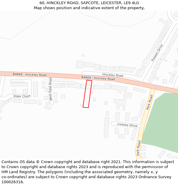 60, HINCKLEY ROAD, SAPCOTE, LEICESTER, LE9 4LG: Location map and indicative extent of plot