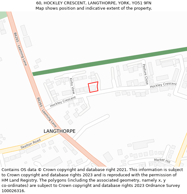 60, HOCKLEY CRESCENT, LANGTHORPE, YORK, YO51 9FN: Location map and indicative extent of plot