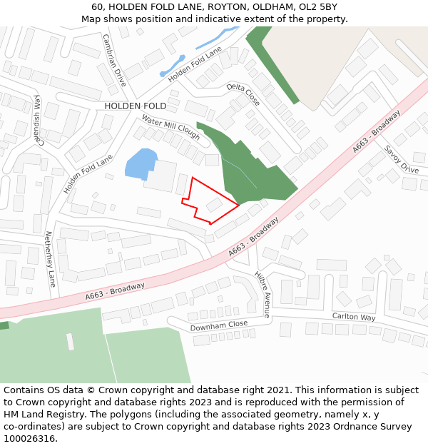 60, HOLDEN FOLD LANE, ROYTON, OLDHAM, OL2 5BY: Location map and indicative extent of plot