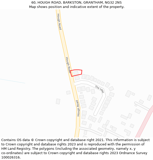 60, HOUGH ROAD, BARKSTON, GRANTHAM, NG32 2NS: Location map and indicative extent of plot