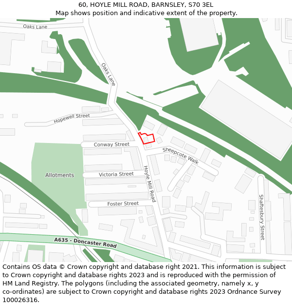 60, HOYLE MILL ROAD, BARNSLEY, S70 3EL: Location map and indicative extent of plot